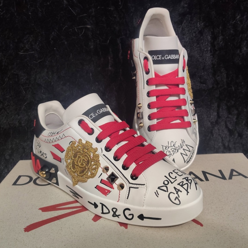 Dolce & Gabbana White and Red Sneakers